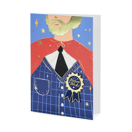 Carte de voeux Super Papa avec épingle en émail 15.5cm