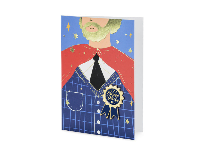 Carte de voeux Super Papa avec épingle en émail 15.5cm