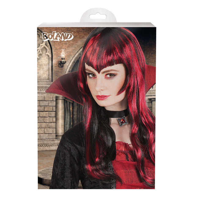 Perruque d'Halloween Cheveux longs Rouges Noirs