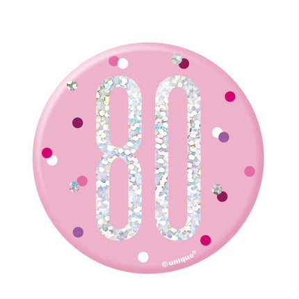 Bouton 80 ans rose 7cm