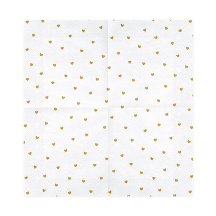 Serviettes blanches Coeurs d'or 33cm 20pcs