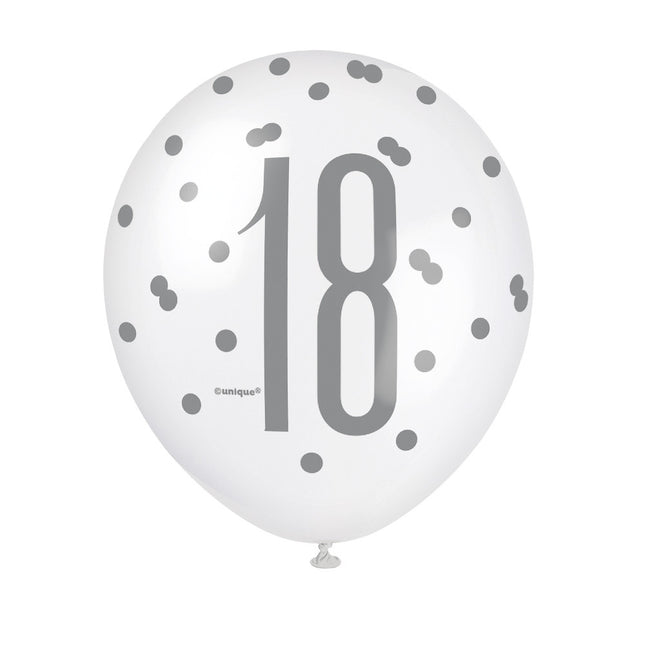 Ballons 18 ans Dots Black 30cm 6pcs