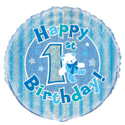 Ballon à l'hélium 1 an bleu holographique 45cm vide