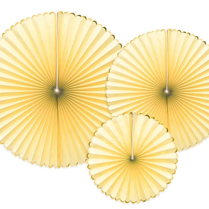 Eventails en papier or jaune clair set 23-40cm 3 pièces