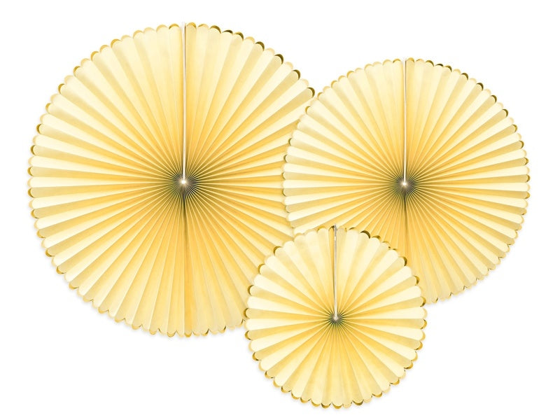 Eventails en papier or jaune clair set 23-40cm 3 pièces