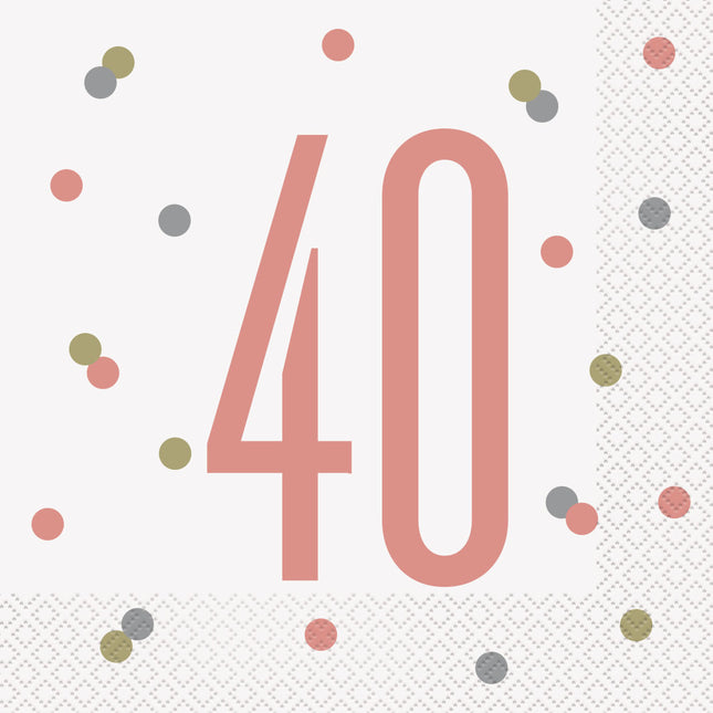 Serviettes de table 40 ans or rose 33cm16pcs