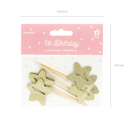 Cake Toppers 1 Year Gold 6pcs