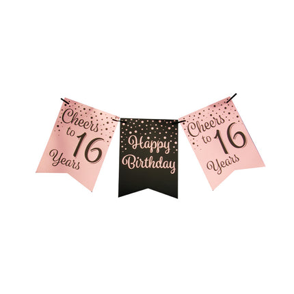 Bannière 16 ans Rose Noir 6m