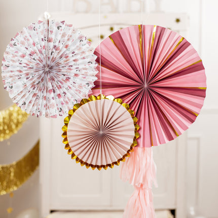 Eventails en papier Fleurs 3pcs
