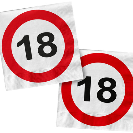 Serviettes de table 18 ans Panneau de signalisation carré 33cm 20pcs