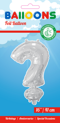 Ballon de baudruche Point d'interrogation ? Argent 41cm avec paille
