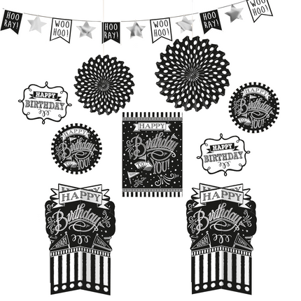 Set de décoration d'anniversaire Happy Birthday Noir 10 pièces