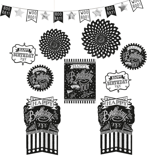 Set de décoration d'anniversaire Happy Birthday Noir 10 pièces