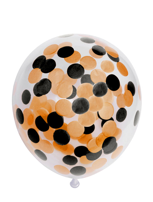 Ballons Confetti Orange Noir 30cm 6pcs