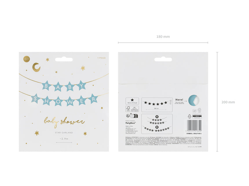 Guirlande Baby Shower bleue étoiles 3m