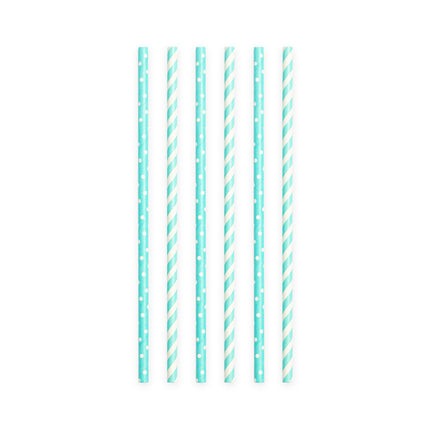 Pailles en papier bleu clair/blanc mélange 19.7cm 20pcs