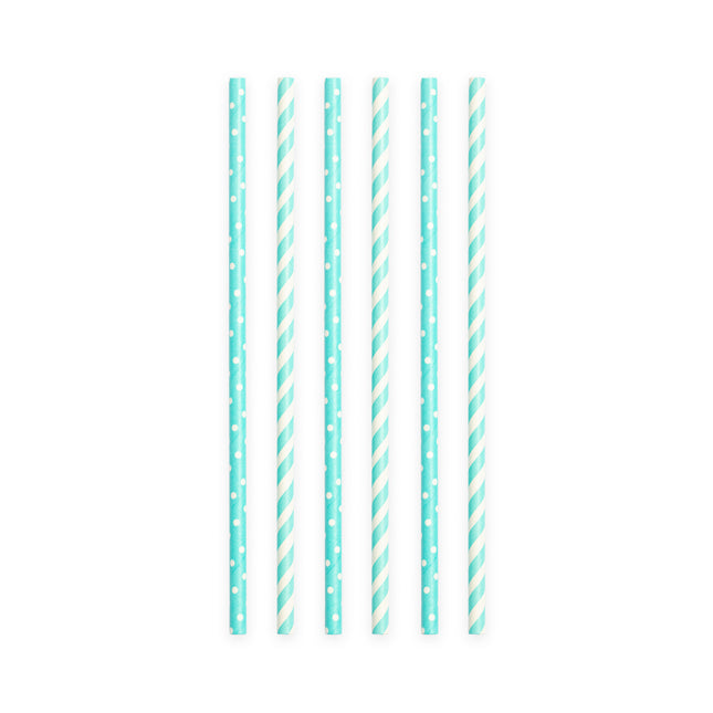 Pailles en papier bleu clair/blanc mélange 19.7cm 20pcs