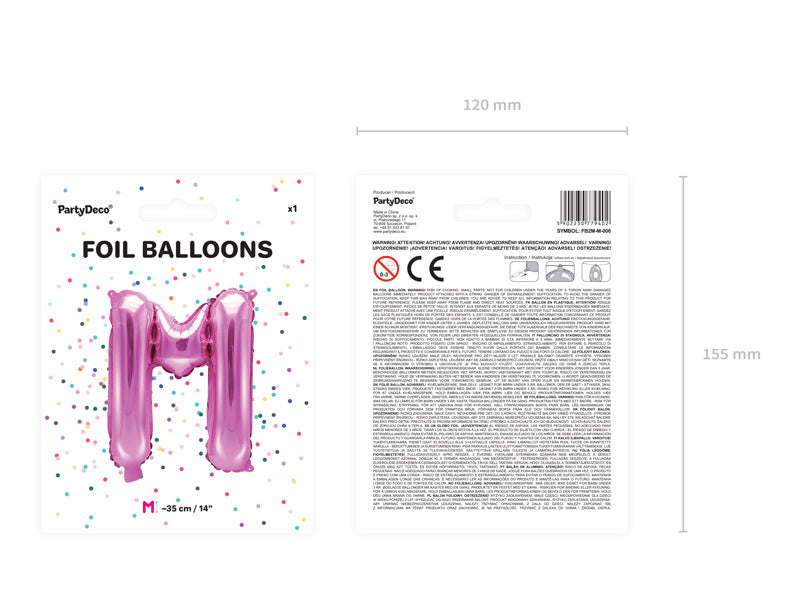 Ballon de baudruche Lettre M Rose Vide 35cm