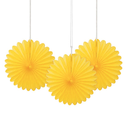 Eventails en papier jaune 15cm 3pcs