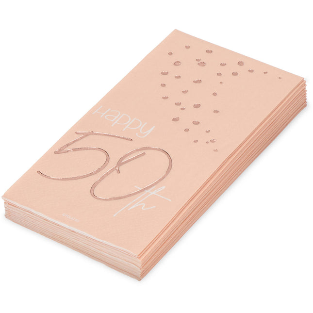 Serviettes de table 50 ans or rose 33cm 10pcs