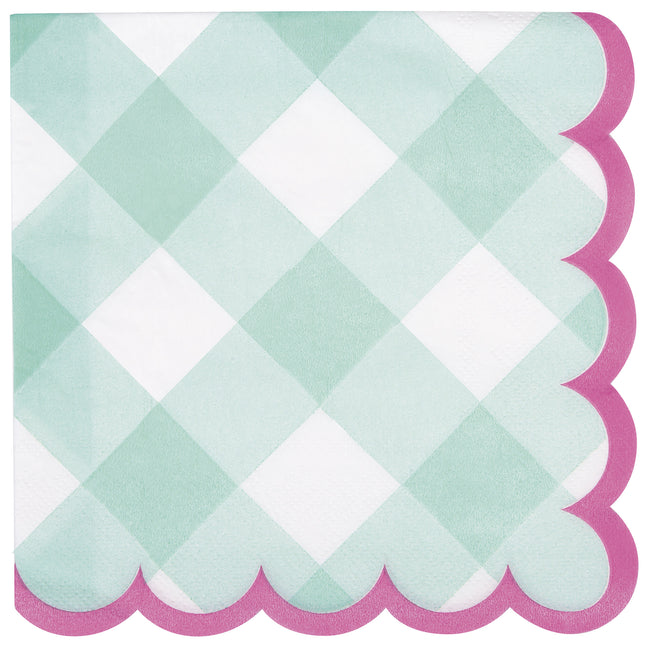Serviettes de table vichy avec bordures roses 16 pièces