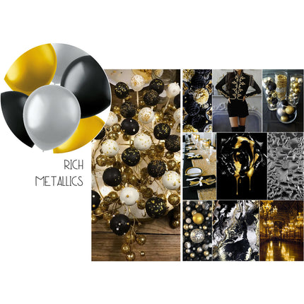 Ballons colorés Noir Or Argent Métallique 33cm 100pcs