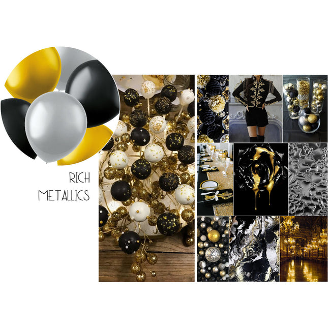 Ballons colorés Noir Or Argent Métallique 33cm 100pcs