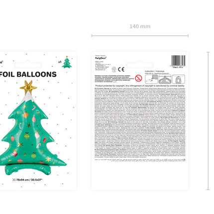 Ballon à l'hélium arbre de Noël vide 94cm