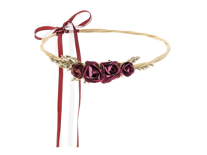Bandeau floral rouge bordeaux