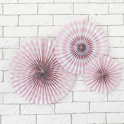 Eventails en papier rose clair Set 3 pièces