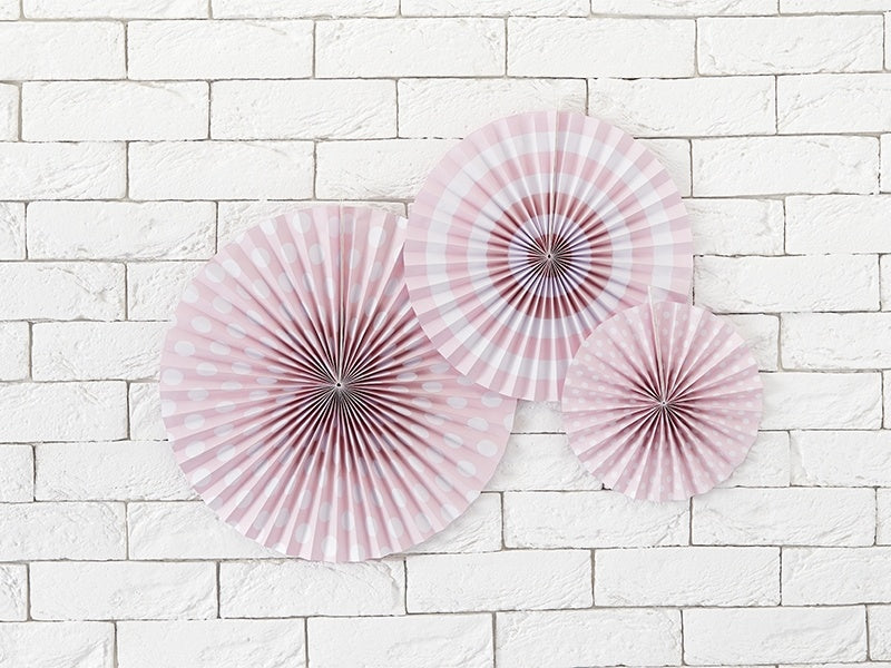 Eventails en papier rose clair Set 3 pièces