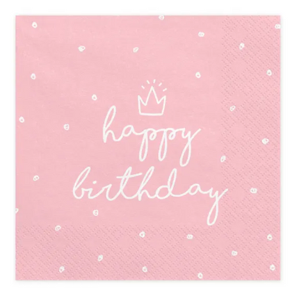 Serviettes de table Happy Birthday Rose 33cm 20pcs