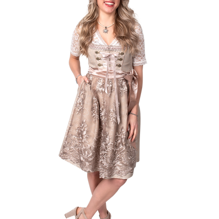 Pink White Creme Dirndl Dress Oktoberfest Women Jaquard