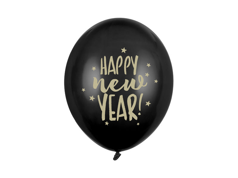 Ballons de la Bonne Année Noir 30cm 6pcs