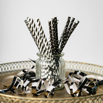 Pailles en papier Noir/Blanc Mix 19.7cm 20pcs