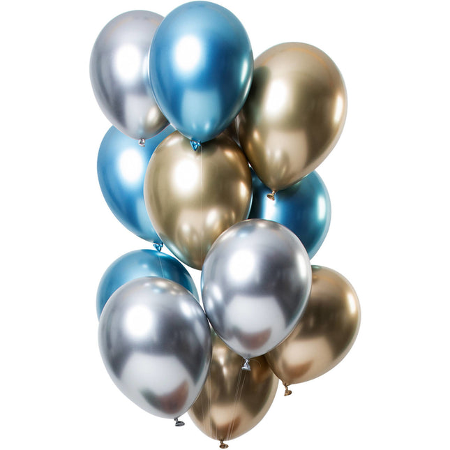 Ballons de baudruche argent, bleu et anthracite Mix Chrome 33cm 12pcs