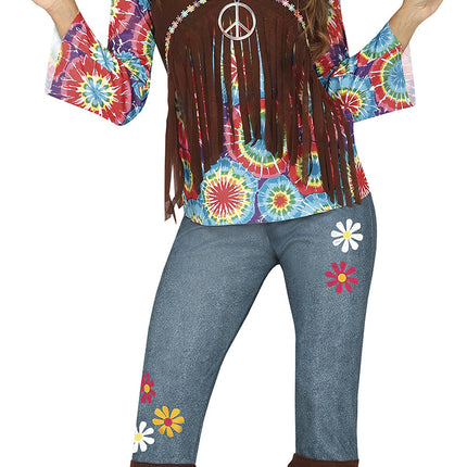 Hippie 60S Costume Coloured Ladies With Brown Vest