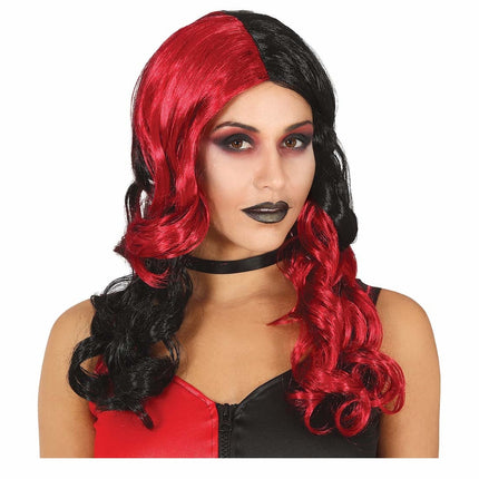Perruque noire et rouge Boucles