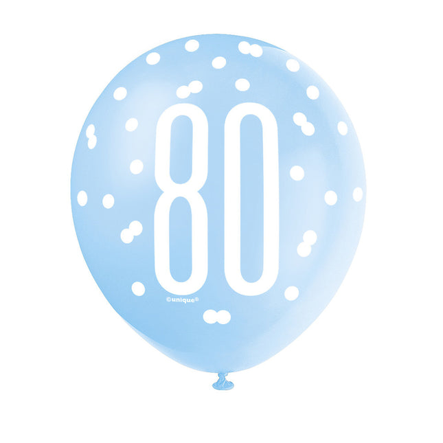 Ballons 80 Years Dots Blue 30cm 6pcs