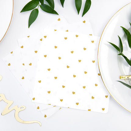 Serviettes blanches Coeurs d'or 33cm 20pcs