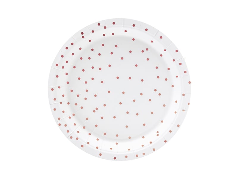 Assiettes blanches à pois or rose 18cm 6pcs
