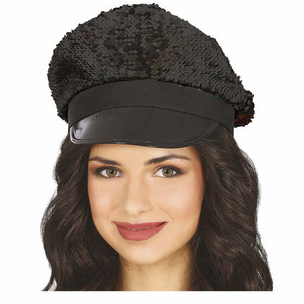 Casquette noire à paillettes