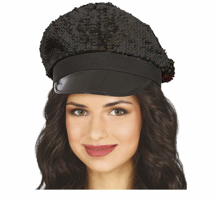 Casquette noire à paillettes