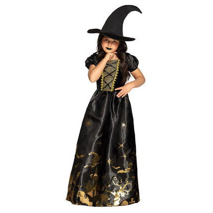 Costume de sorcière d'Halloween enfant doré
