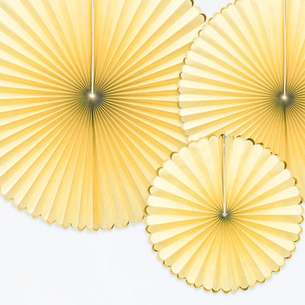 Eventails en papier or jaune clair set 23-40cm 3 pièces