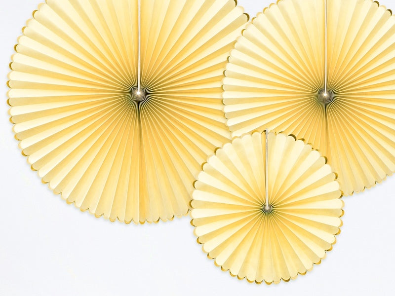 Eventails en papier or jaune clair set 23-40cm 3 pièces