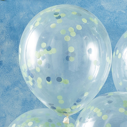 Ballons Confetti Bleu/Vert 30cm 5pcs