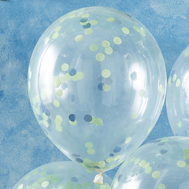 Ballons Confetti Bleu/Vert 30cm 5pcs