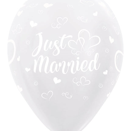 Ballons Just Married Hearts Pearl White 30cm 25pcs