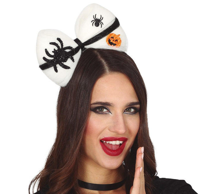 Bandeau d'Halloween Araignée noeud blanc